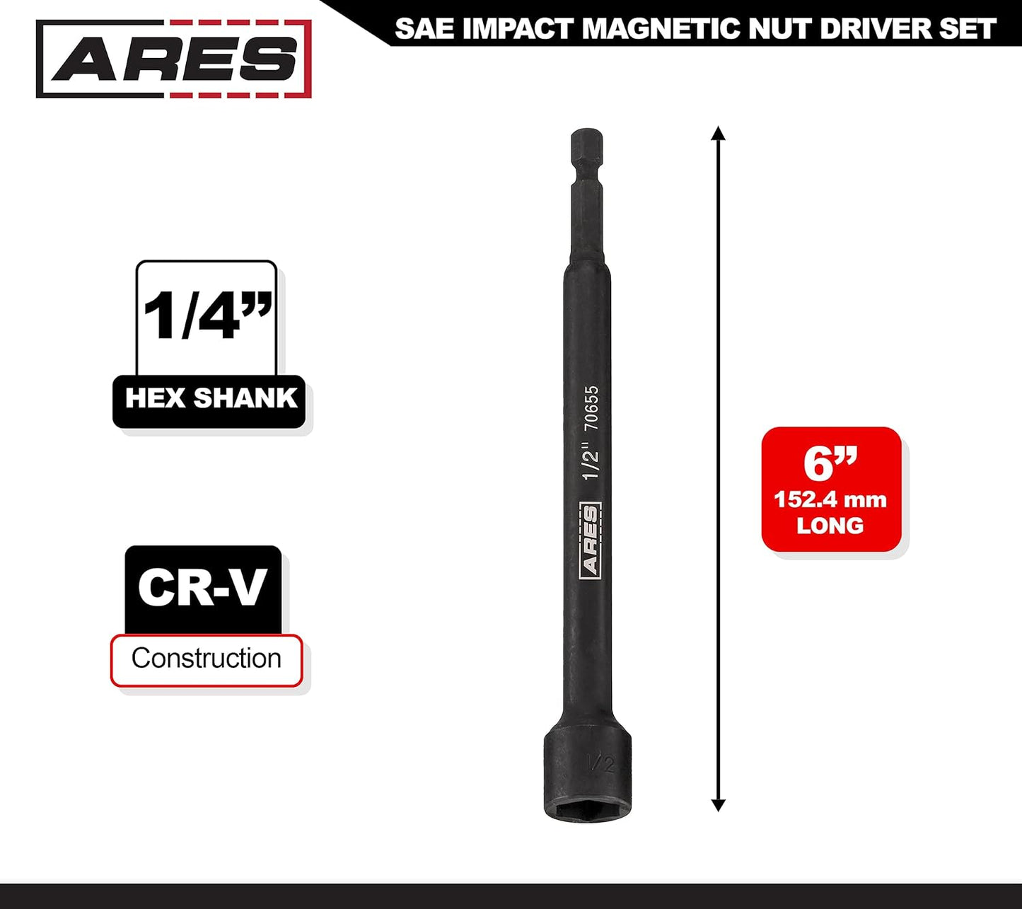 70655-1/2-Inch Magnetic Impact Nut Driver - Impact Grade Nut Setter with Industrial Strength Magnet