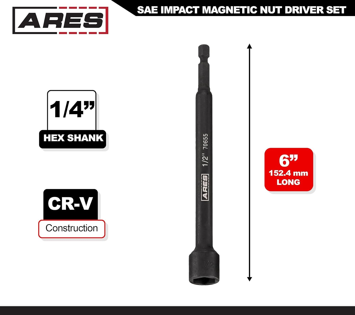 70655-1/2-Inch Magnetic Impact Nut Driver - Impact Grade Nut Setter with Industrial Strength Magnet